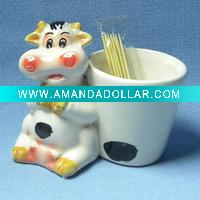 Wholesale Ceramic toohpick holder cow design
