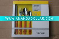 24pcs Hot-sale stainless steel flatware set with plastic handle