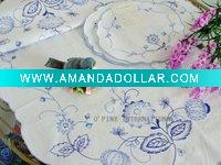 Wholesale Blue Onion Embroidered Table Runner Plus 6 Matching Onion Doilies