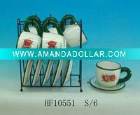 ceramic tableware,ceramic kitchenware,ceramic coffee set with holder divider,