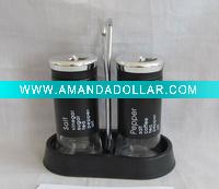 Wholesale Set 3 Black Stainless Steel Coated Glass Salt And Pepper Jars With Stand