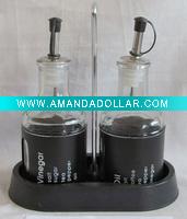 Set 3 Black Stainless Steel Coated Glass Oil Vinegar Bottle with Iron Rack