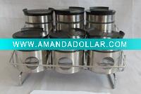 Wholesale Set 7 Stainless Steel Coated Glass Spice Jars With Iron Rack