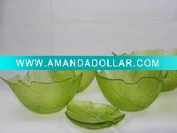 Wholesale hand made leaf shape glass salad serving bowl and plate set