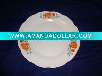 Wholesale 9 inch stocked decorated porcelain plate with flower designs