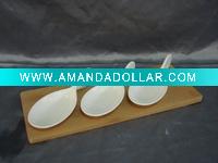 ceramic plate on bamboo