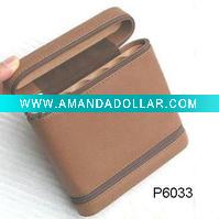 Wholesale CUSTOMER ART GENUINE LEATHER CIGAR CASE 6 finger free logo, with cigar cutter holder