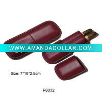 Wholesale CUSTOMER ART GENUINE LEATHER CIGAR CASE 2 finger free logo, with cigar cutter holder