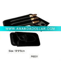 Wholesale CUSTOMER ART GENUINE LEATHER CIGAR CASE 3 finger free logo, with cigar cutter holder