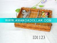 Wholesale Handmade divisions rattan tableware storage basket