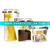 3pc Oval Shape Storage Glass Jar Set w. Airtight Glass Lid
