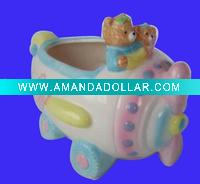 Wholesale Ceramic baby flower pot plane shape with couple bear