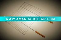double handle bbq rack,chrome plated rectangle cooking grid with wood handle