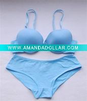 Wholesale C Cup Comfortable Blue Cotton Lady's Bra & Briefs Set