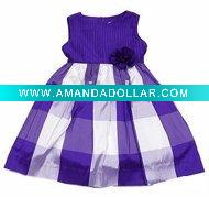 Wholesale Luli and Me Girls Purple White Check Sleeveless Silk Party Dressbaby Infant bibs Toddlers Clothing dresses baby sleeping bags