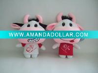 Wholesale plush&stuffed cow with overalls,soft baby toy