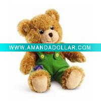 Wholesale plush& stuffed teddybear with overalls,soft baby boy animal toy