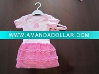 2011 spring cotton short-sleeve baby girl dress with headband