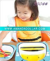 Wholesale lovely cartoon image waterproof cotton baby bibs with a rice poket in the front