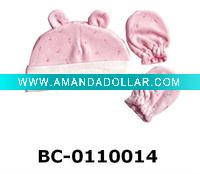 Wholesale Baby's cap and gloves of 100% cotton for 0-3 months old