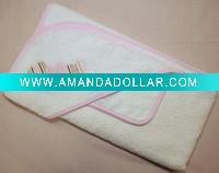 Wholesale 100% cotton baby hooded towel+bath glove