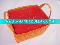 trapezoidal basket with lithodomous face towel