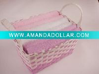 three-color basket with face towels