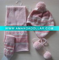 Knitted hat ,scarf & mitten 3 pcs set