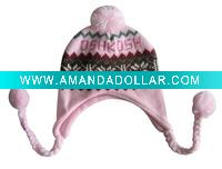 Wholesale Kids jacquard knitting earflap hat with pompom