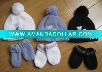 baby knitted hat,mitten 2 pcs set