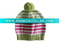 Wholesale Toddler cotton striped knit beanie with pom pom