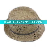 fashion straw hat with pu trim