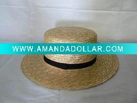 Straw hat with satin ribbon