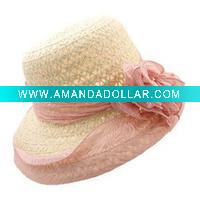 Wholesale Charm Ladies Straw Hat Pink