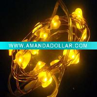 2m 20 lights yellow heart-shaped led copper string light with battery operated