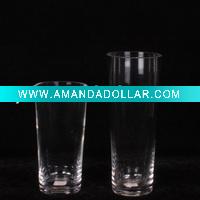 Wholesale Handmade V-shaped clear cylinder glass vase