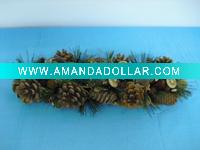 Wholesale LXS0201 40*14*9cm candle holder w/pinecone/pine needle/orange piece/leaves,nat/green