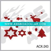 various hanging Christmas ornaments