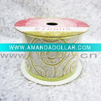 Wholesale 2011 FASHION 3.8CM WIDTH GLITTER PEARL YARN OPP PACKAGING CHRISTMAS ORNAMENT RIBBON
