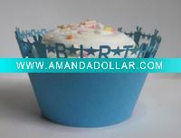 Wholesale blue color happy birthday Cupcake Wrappers
