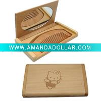 Wood Handheld Mirror with Comb