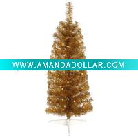Wholesale 2' gold tinsel christmas tree with gold led twinkling lights