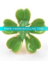Wholesale Gold Tone / Green Acrylic & Epoxy / Adjustable Flower Ring