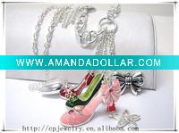 Wholesale Crystal and epoxy shoe cocktal cherry charm dangle long necklace