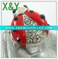 SR10018 Newest Clear & Jet Stones & Red Epoxy Ladybug Silver Jewelry