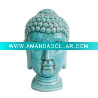 Wholesale ceramic buddha head statue in blue glazed finish