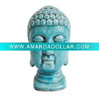 ceramic buddha head statue in blue glazed finish