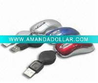 Wholesale Notebook USB High-resolution Optical Mouse with Auto Retractable USB Cable