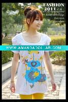 Wholesale fashion flower white printed women T shirt