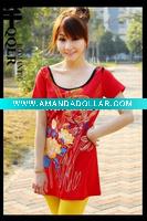 Wholesale Flower red printed fashion women T shirt cotton
